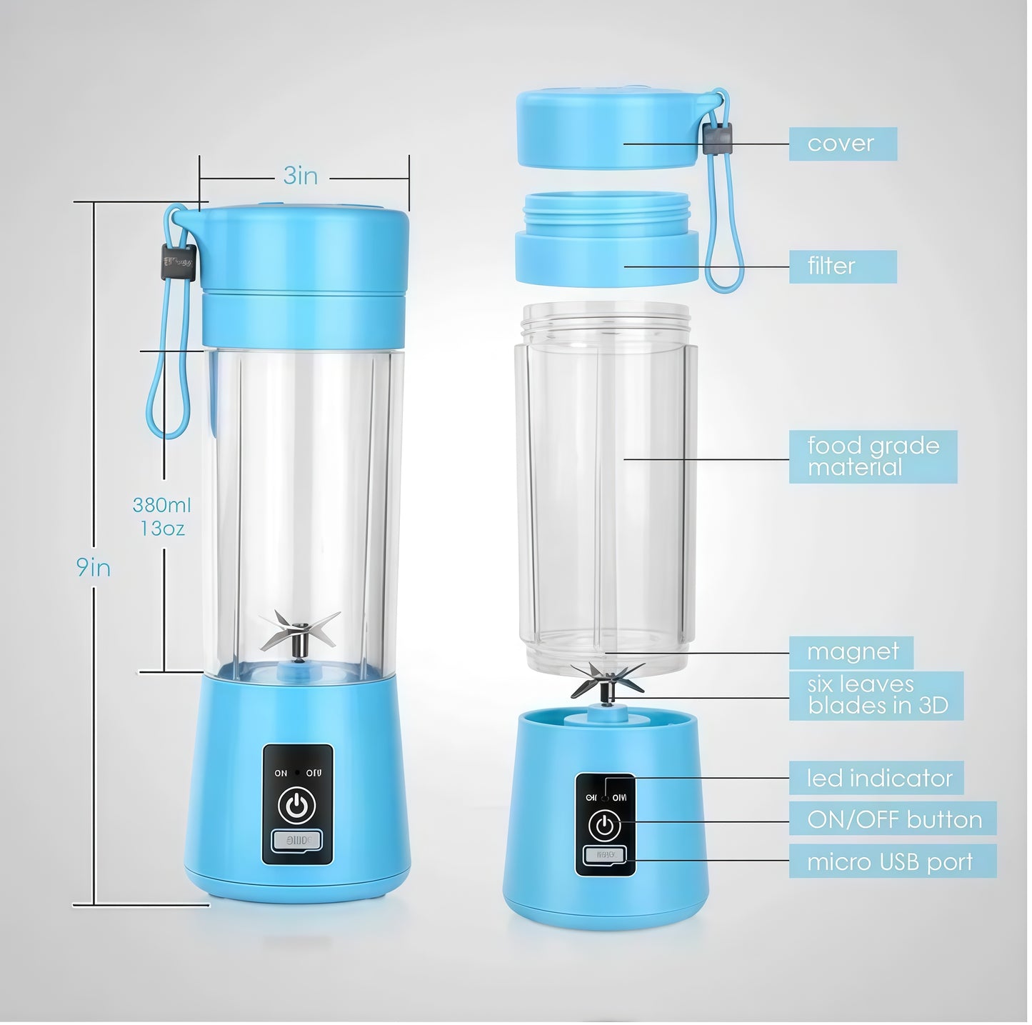 Portable USB 6-Blade Juicer Blender