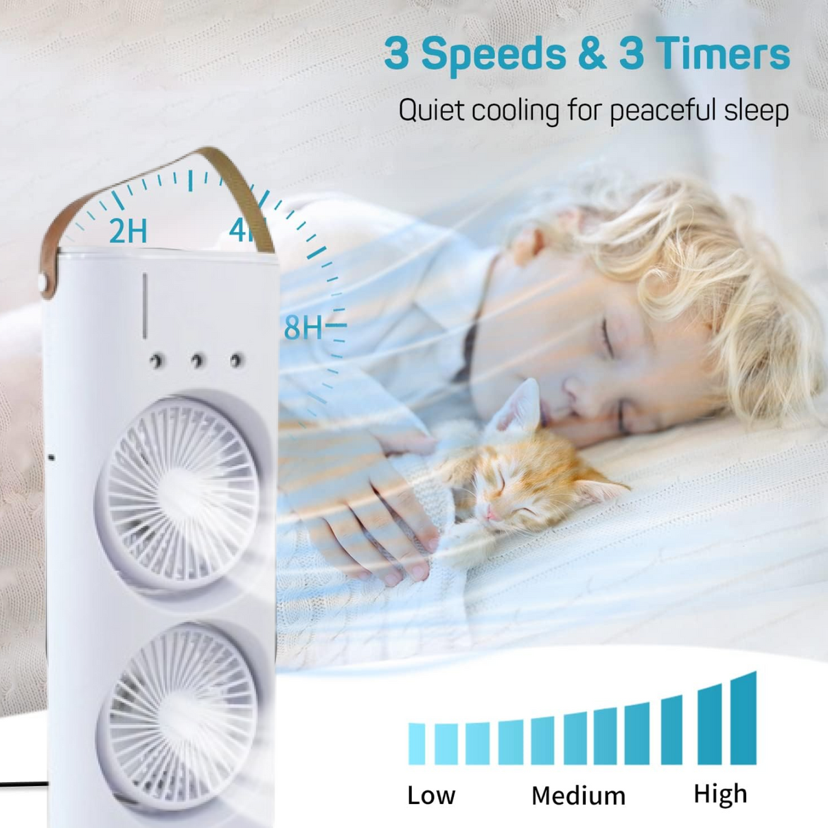Portable Dual Fan Air Cooler with Mist Spray