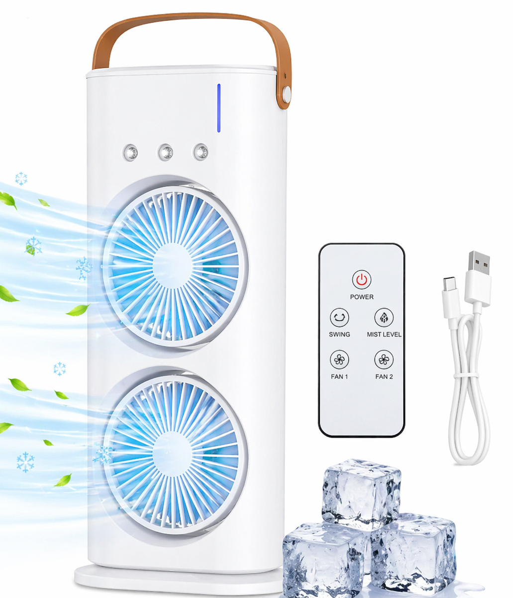 Portable Dual Fan Air Cooler with Mist Spray