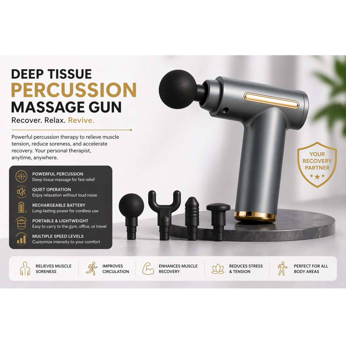Deep Tissue Percussion Massage Gun Pro