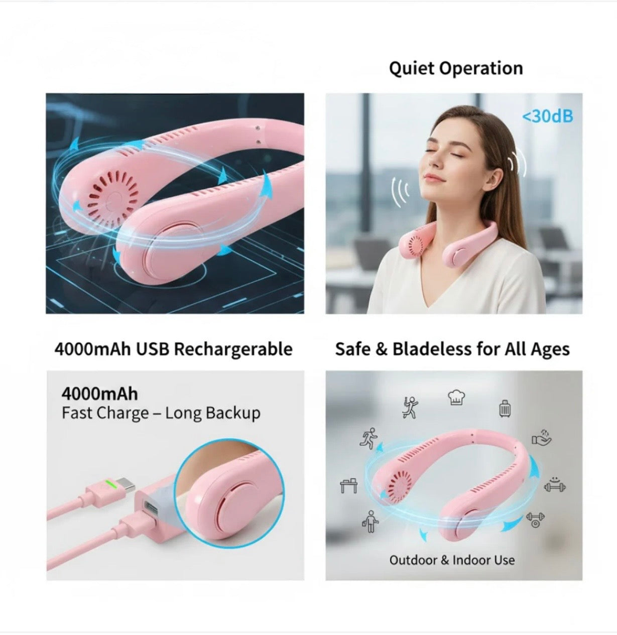 Portable Neck Fan – 360° Cooling