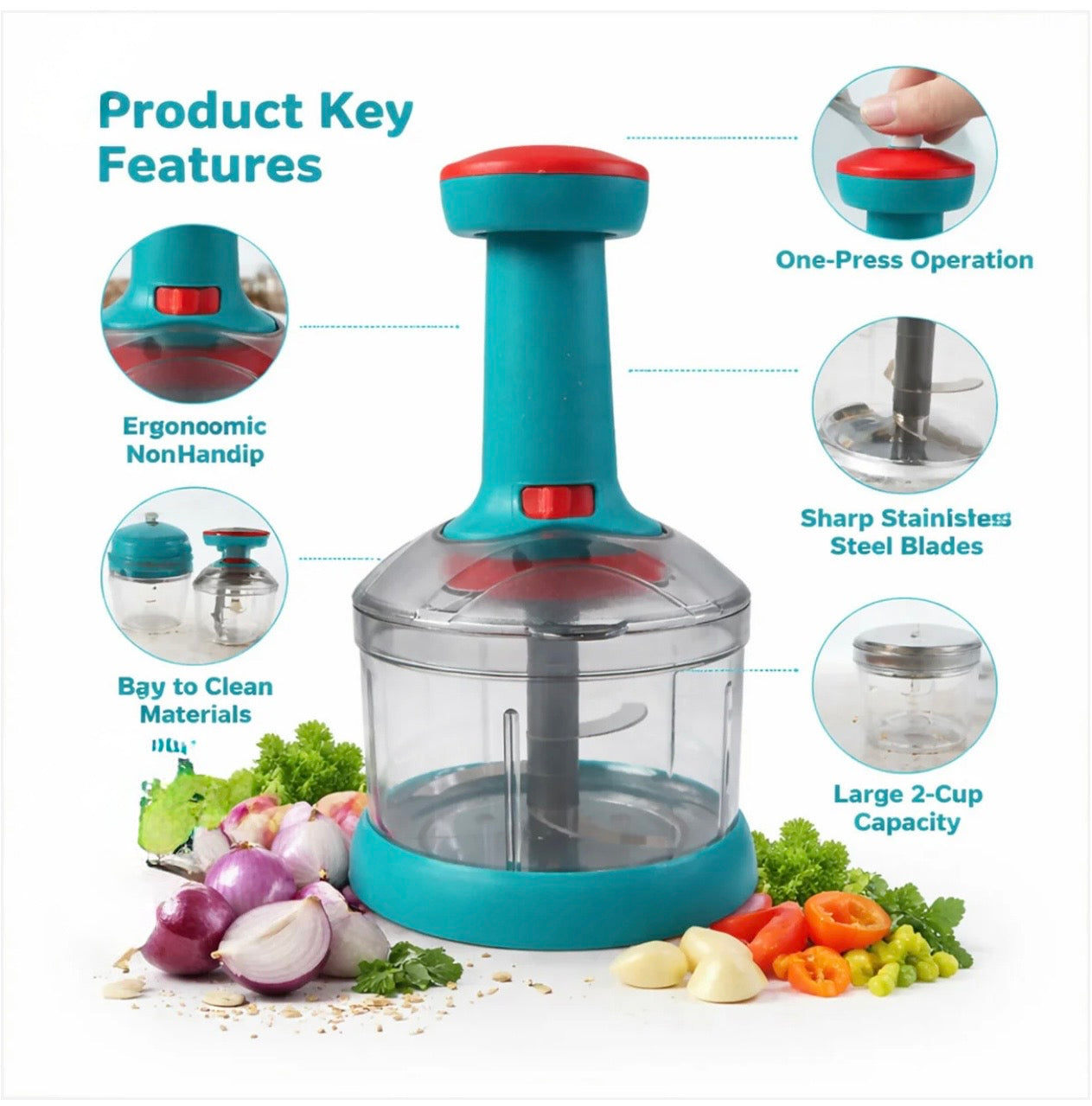 2 Cup Manual Push Food Chopper Pro